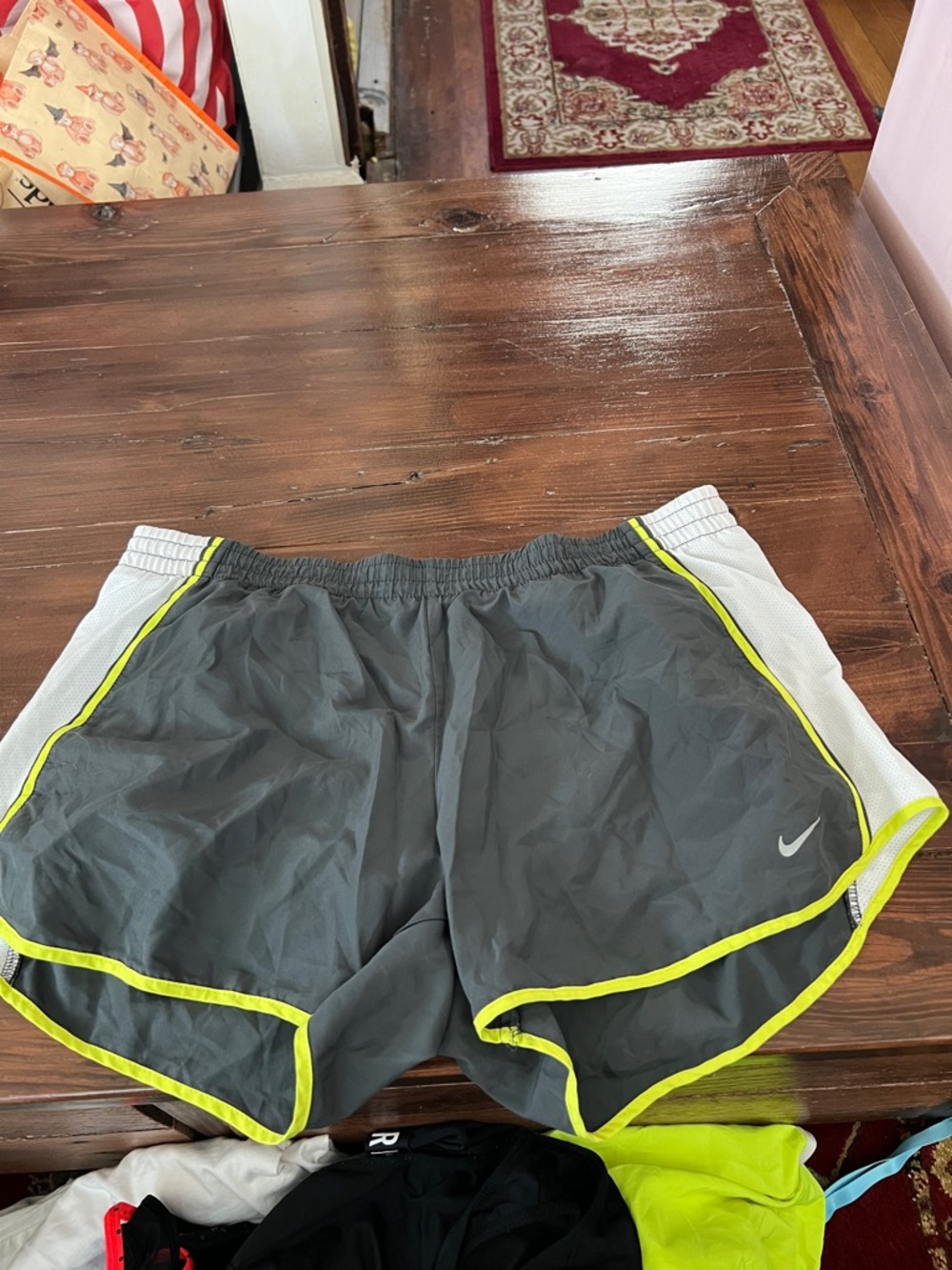 Nike Men’s Gray Athletic Shorts with Neon Yellow Trim